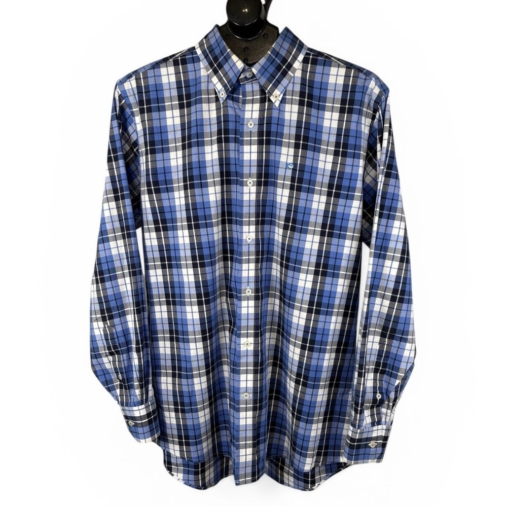Southern Tide Mens Plaid Button Down‎ Shirt Blue Black White Skipjack Logo Sz M